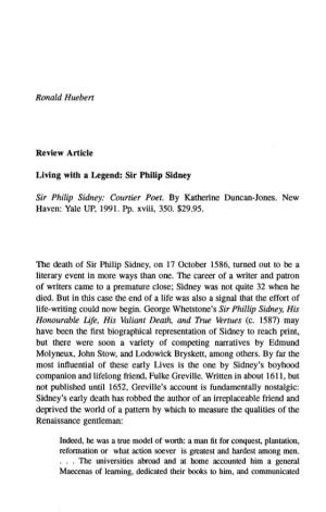 Ronald Huebert Review Article Living with a Legend: Sir Philip Sidney Sir