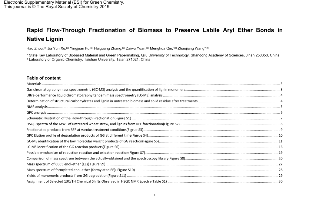 Rapid Flow-Through Fractionation of Biomass to Preserve Labile Aryl Ether Bonds in Native Lignin