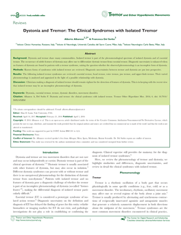 Reviews Dystonia and Tremor: the Clinical Syndromes with Isolated Tremor