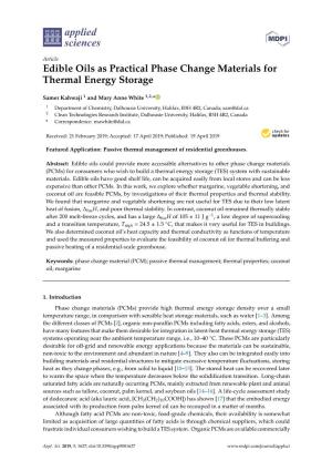 Edible Oils As Practical Phase Change Materials for Thermal Energy Storage
