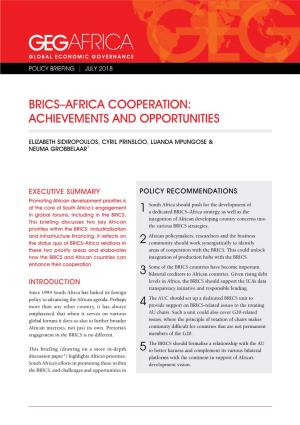 Brics–Africa Cooperation: Achievements and Opportunities