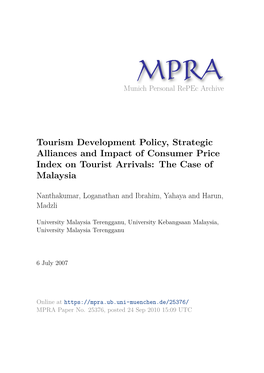 Tourism Development Policy, Strategic Alliances and Impact of Consumer Price Index on Tourist Arrivals: the Case of Malaysia