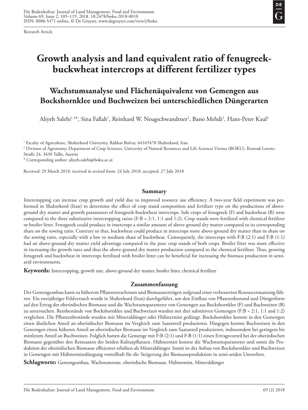 Growth Analysis and Land Equivalent Ratio of Fenugreek- Buckwheat Intercrops at Different Fertilizer Types