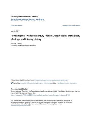 Rewriting the Twentieth-Century French Literary Right: Translation, Ideology, and Literary History
