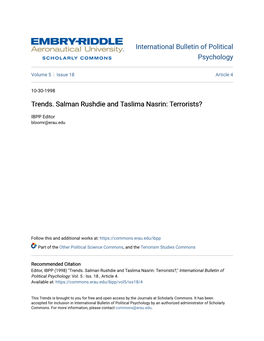 Trends. Salman Rushdie and Taslima Nasrin: Terrorists?