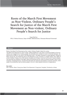 Roots of the March First Movement As Non-Violent, Ordinary People's Search for Justice of the March First Movement As Non-Viol