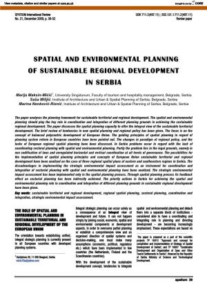 Spatial and Environmental Planning of Sustainable Regional Development in Serbia