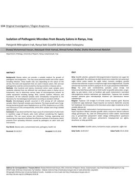 Isolation of Pathogenic Microbes from Beauty Salons in Ranya, Iraq