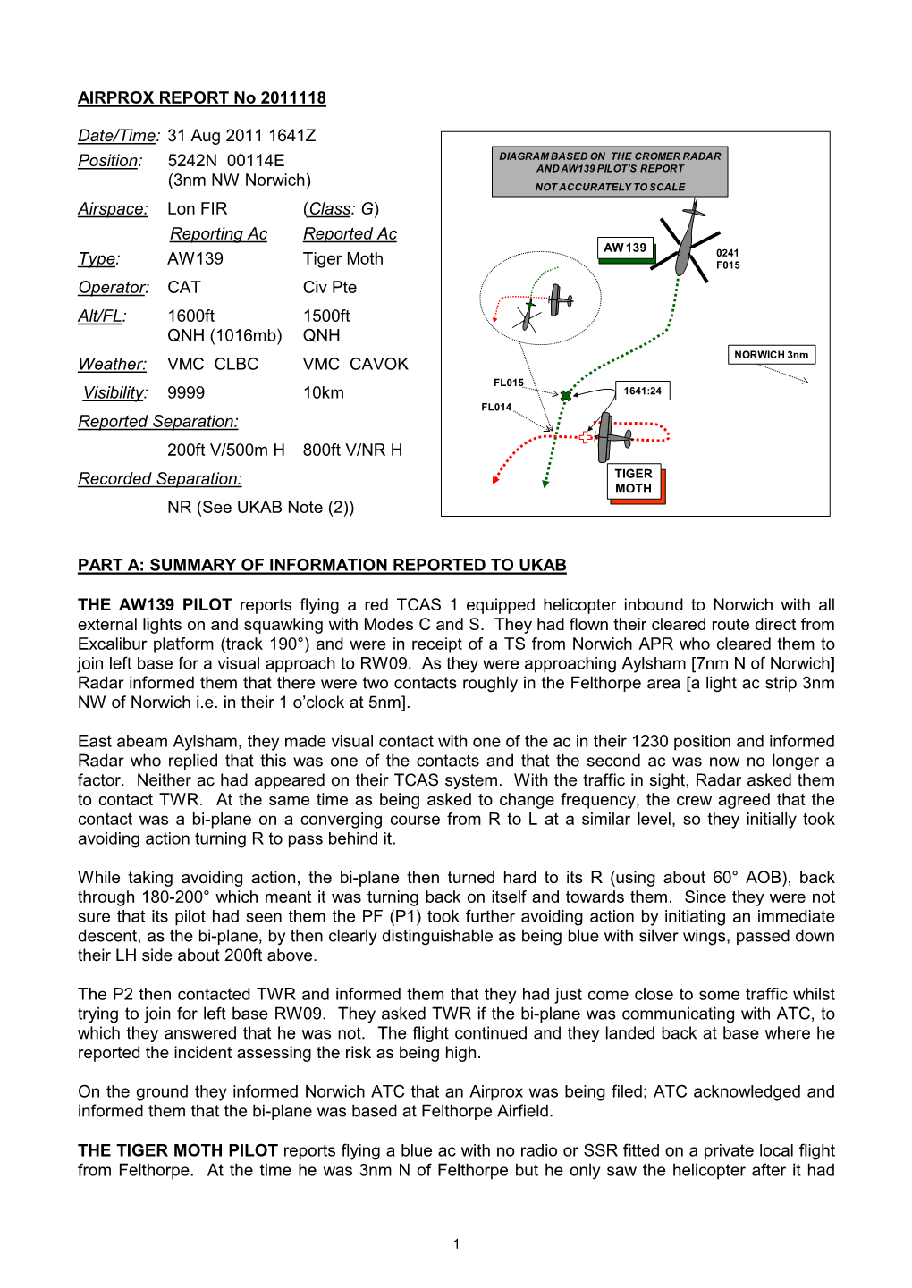 Airprox Report 2011118