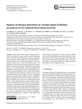 Impacts of Nitrogen Deposition on Vascular Plants in Britain: an Analysis of Two National Observation Networks