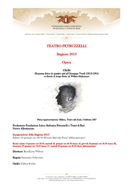 TEATRO PETRUZZELLI Stagione 2013 Opera
