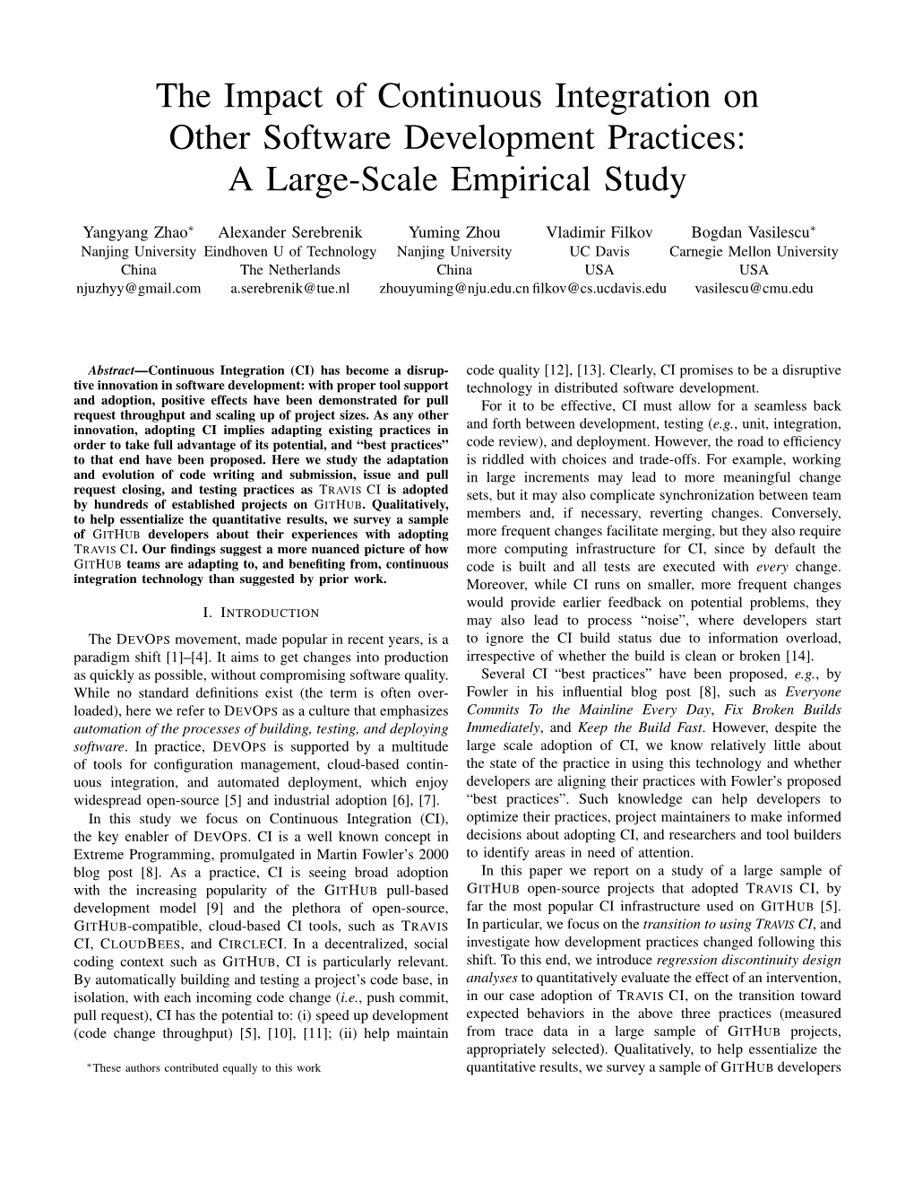 The Impact of Continuous Integration on Other Software Development Practices: a Large-Scale Empirical Study