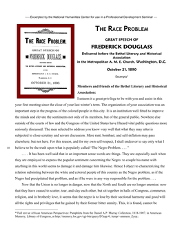 Frederick Douglass, "The Race Problem," Address, 1890, Excerpts