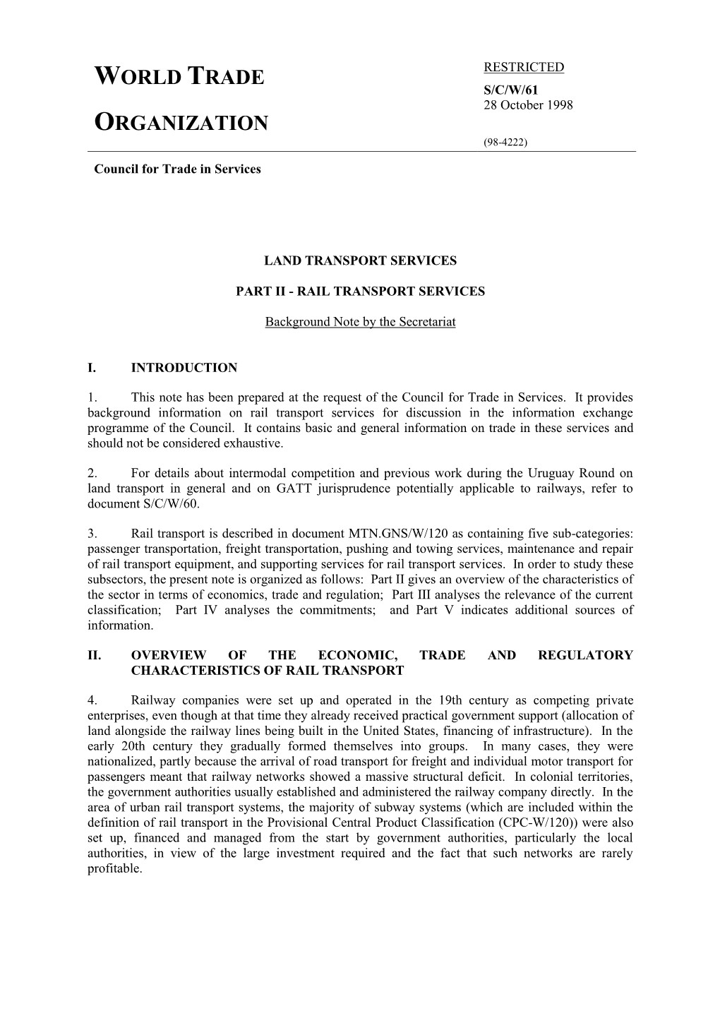 WTO Paper Rail Transport 1998