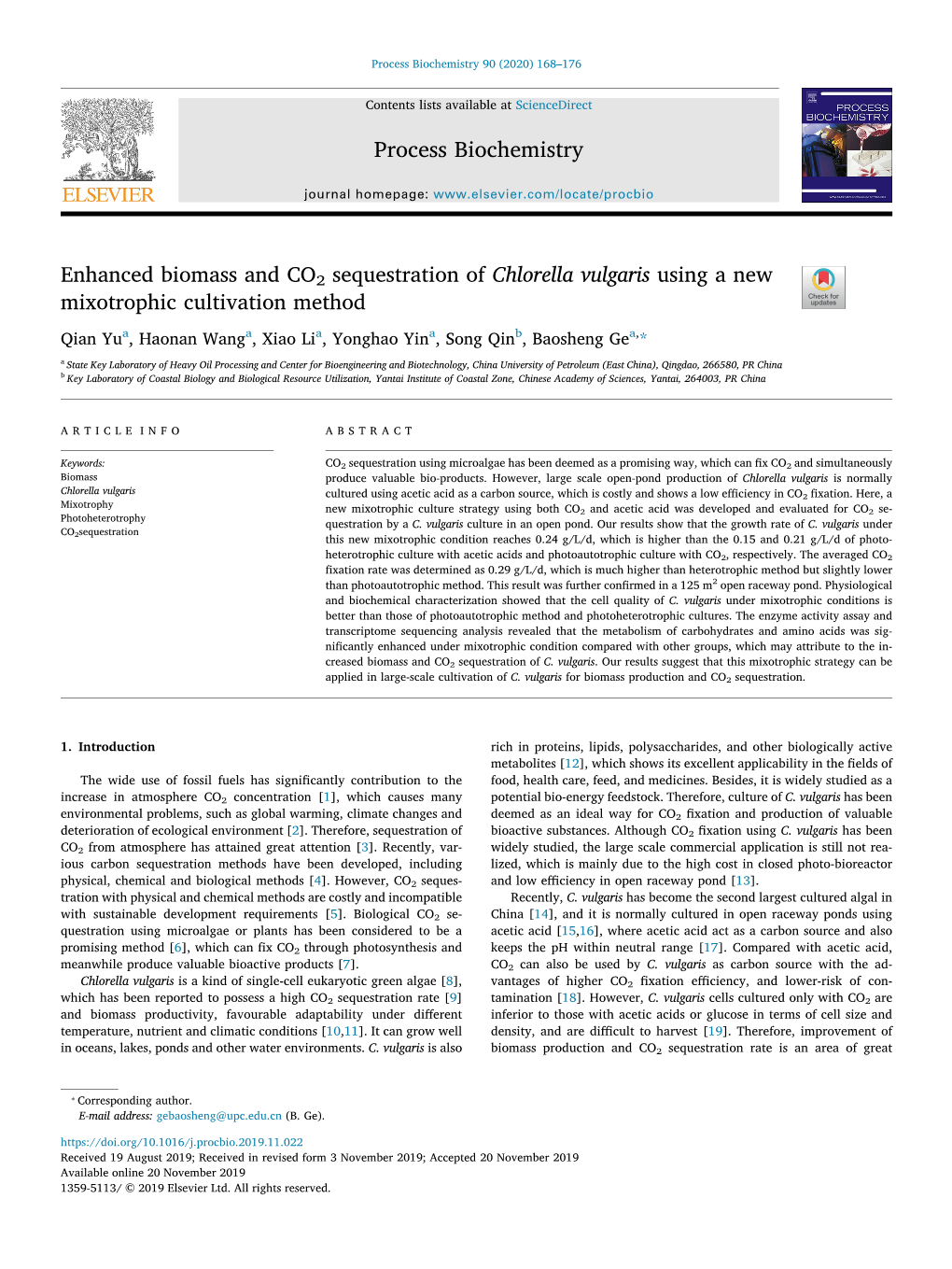 Enhanced Biomass and CO2 Sequestration of Chlorella Vulgaris