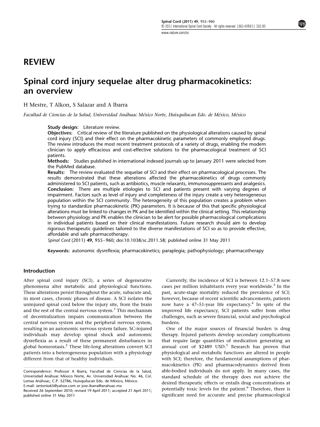 Spinal Cord Injury Sequelae Alter Drug Pharmacokinetics: an Overview