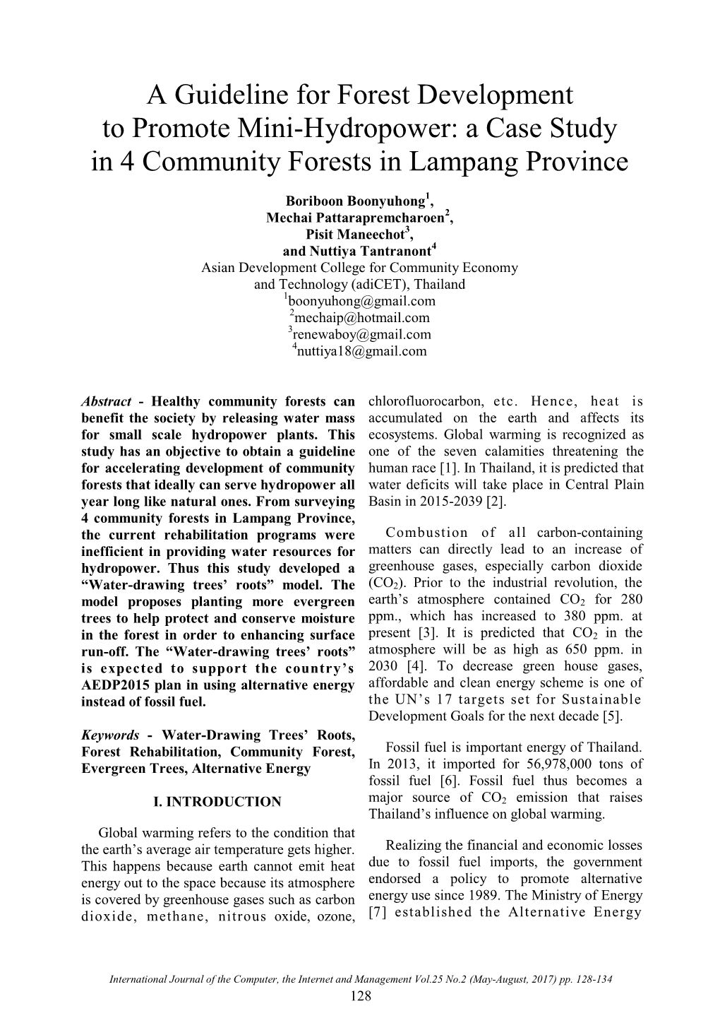 A Guideline for Forest Development to Promote Mini-Hydropower: a Case Study in 4 Community Forests in Lampang Province