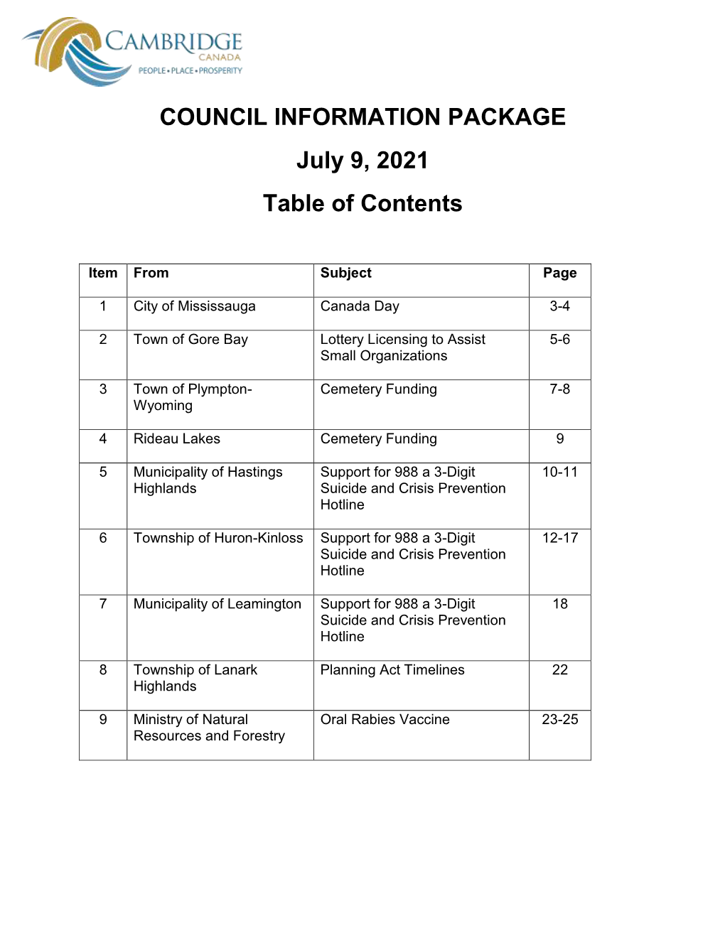 July 9, 2021 Table of Contents