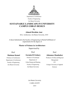 SUSTAINABLE LANDSCAPE in UNIVERSITY CAMPUS URBAN DESIGN by Ahmed Ibrahim Amr B.Sc