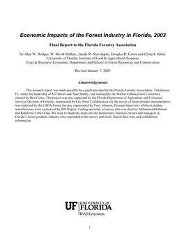 Economic Impacts of the Forest Industry in Florida, 2003