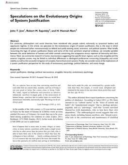 Speculations on the Evolutionary Origins of System Justification