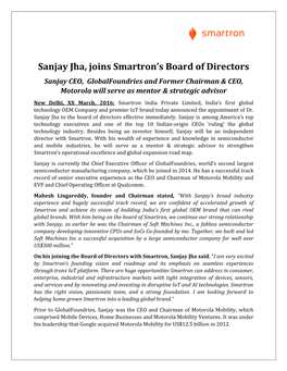 Sanjay Jha, Joins Smartron's Board of Directors