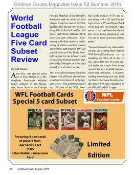 World Football League Five Card Subset Review