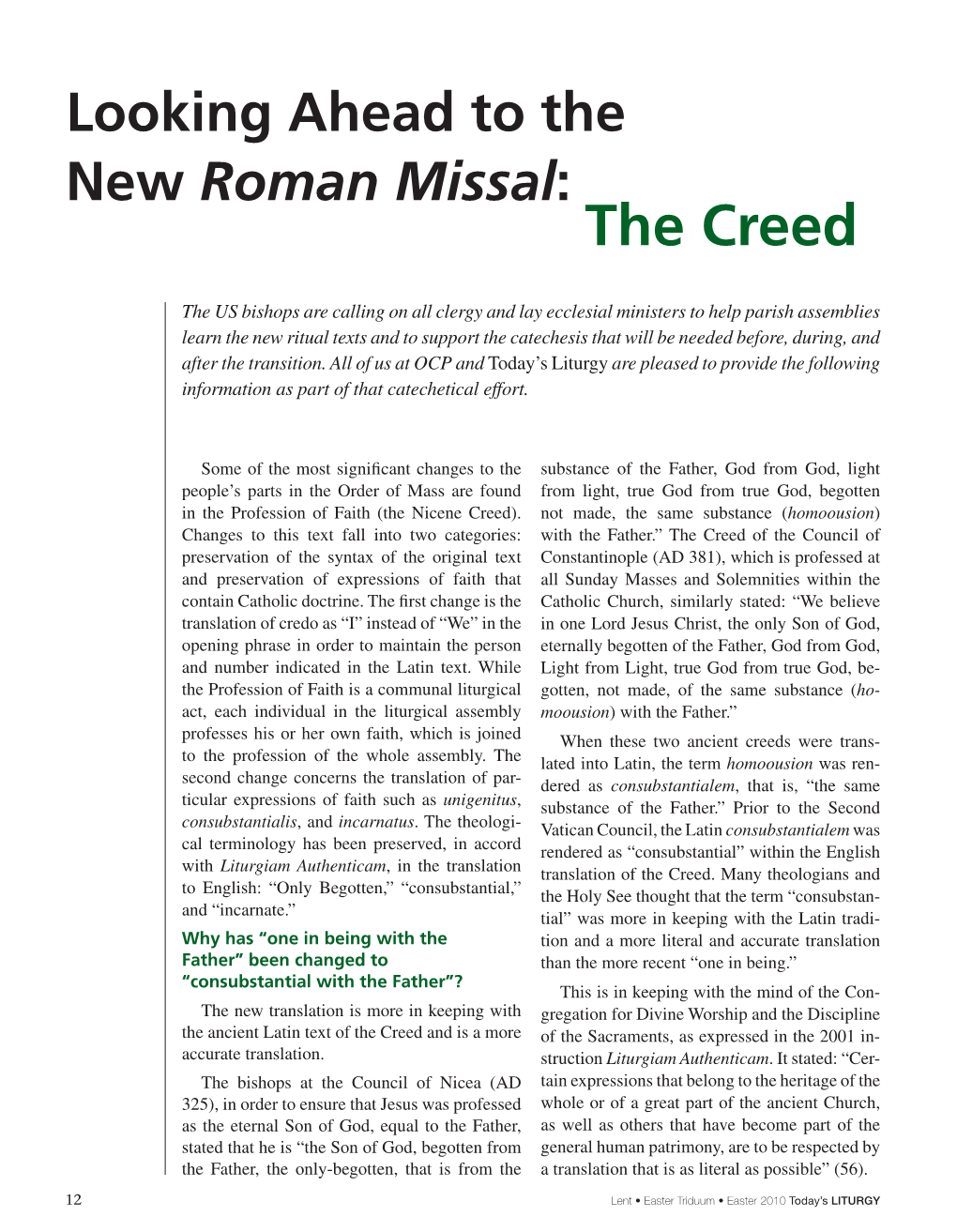 Looking Ahead to the New Roman Missal: the Creed