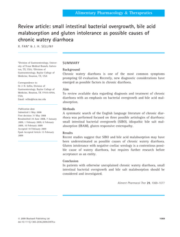 Small Intestinal Bacterial Overgrowth, Bile Acid Malabsorption and Gluten Intolerance As Possible Causes of Chronic Watery Diarrhoea X.FAN*&J.H.SELLIN