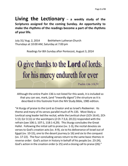 Living the Lectionary a Weekly Study Of