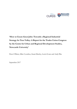 Towards a Regional Industrial Strategy for Tees Valley