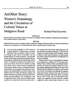 Another Story: Women's Dramaturgy and the Circulation of Cultural Values at Mulgrave Road Richard Paul Knowles