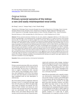 Original Article Primary Synovial Sarcoma of the Kidney: a Rare and Easily Misinterpreted Renal Entity