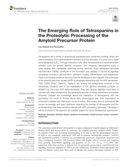 The Emerging Role of Tetraspanins in the Proteolytic Processing of the Amyloid Precursor Protein