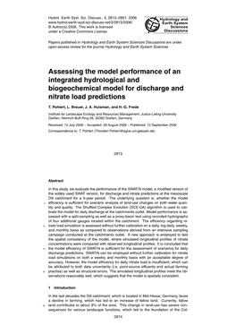 Assessing the Model Performance of an Integrated Hydrological and Biogeochemical Model for Discharge and Nitrate Load Predictions