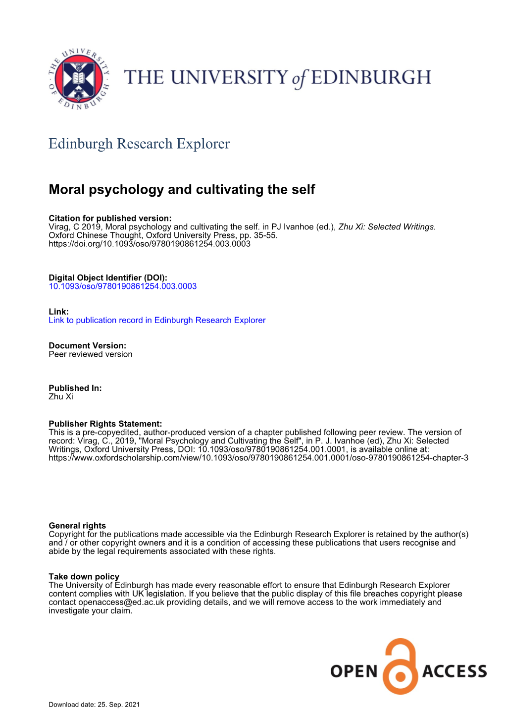 Moral Psychology and Cultivating the Self