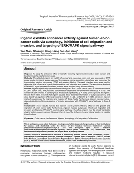 Irigenin Exhibits Anticancer Activity Against Human Colon Cancer Cells