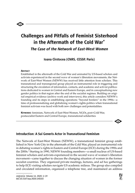 Challenges and Pitfalls of Feminist Sisterhood in the Aftermath of the Cold War* the Case of the Network of East-West Women