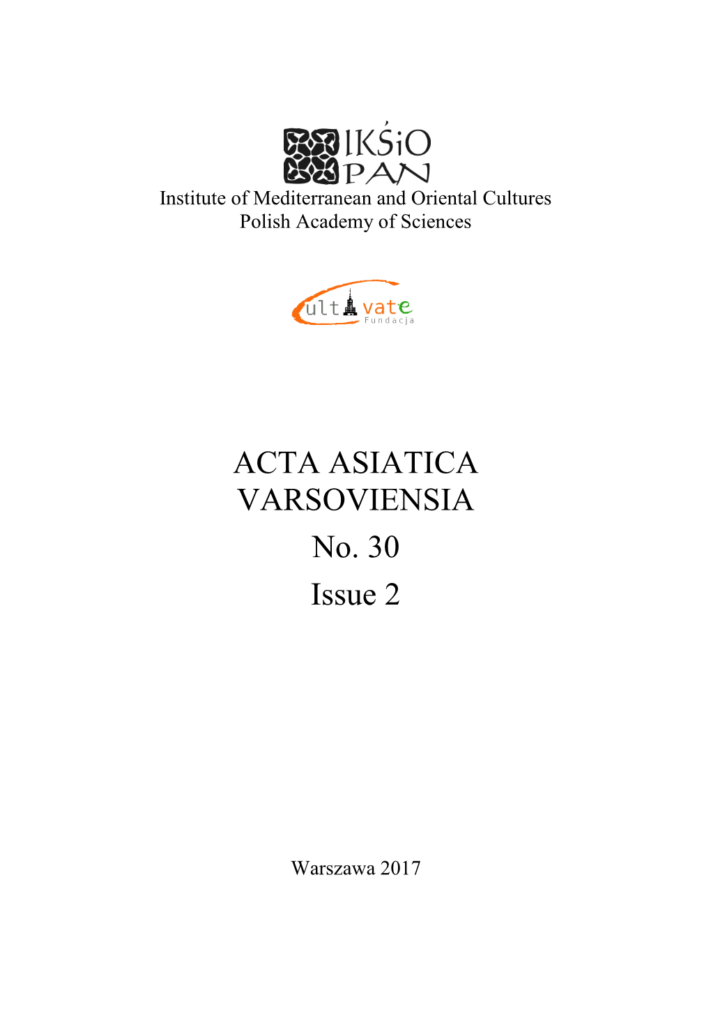 ACTA ASIATICA VARSOVIENSIA No. 30 Issue 2