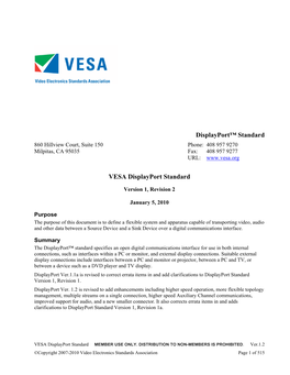 VESA Displayport Standard Version