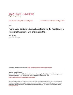 Farmers and Gardeners Saving Seed: Exploring the Reskilling of a Traditional Agronomic Skill and Its Benefits