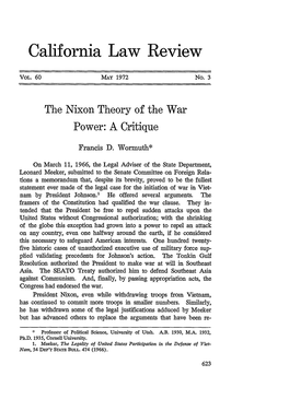 The Nixon Theory of the War Power: a Critique