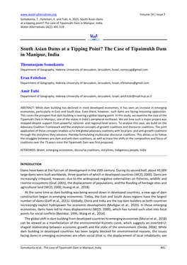 South Asian Dams at a Tipping Point? the Case of Tipaimukh Dam in Manipur, India