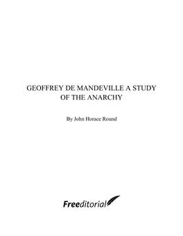 Geoffrey De Mandeville a Study of the Anarchy