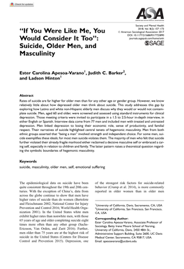 Suicide, Older Men, and Masculinity