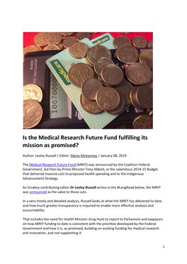 Is the Medical Research Future Fund Fulfilling Its Mission As Promised?