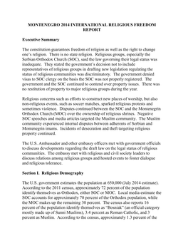 Montenegro 2014 International Religious Freedom Report