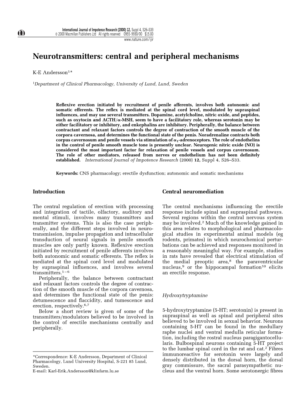 Neurotransmitters: Central and Peripheral Mechanisms