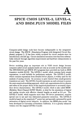 Spice Cmos Level-2, Level-4, and Bsim-Plus Model Files