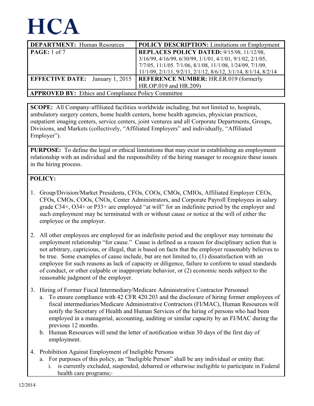 Limitations on Employment HR.OP.019